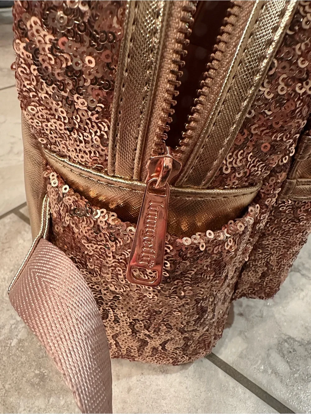 Disney Parks x Loungefly Rose Gold Sequin Mini Backpack